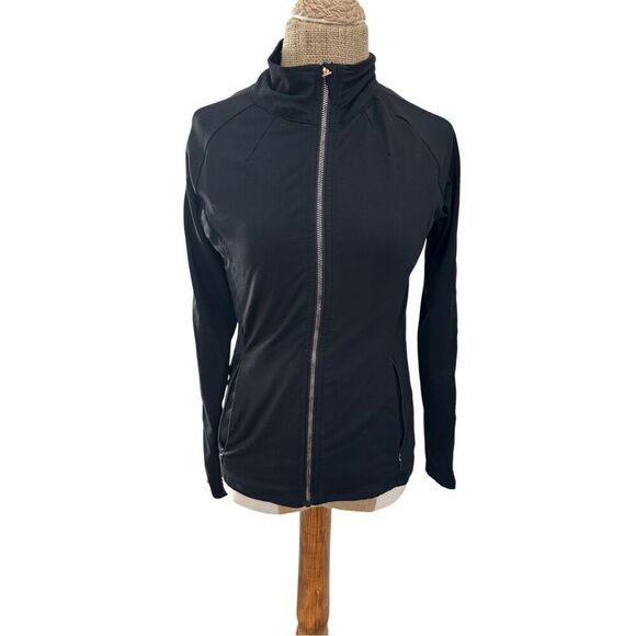 Electric yoga mesh sleeve active zip up jacket black sz Small rose gold zipper - Picture 1 of 10